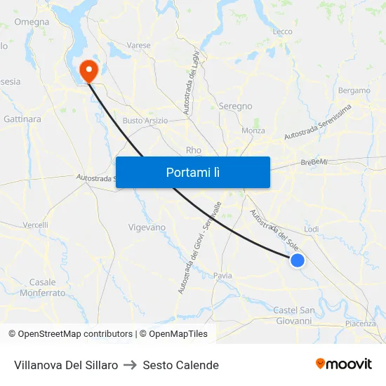 Villanova Del Sillaro to Sesto Calende map