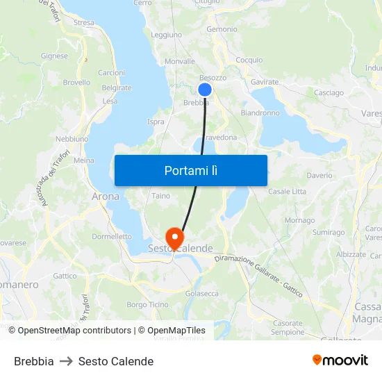Brebbia to Sesto Calende map