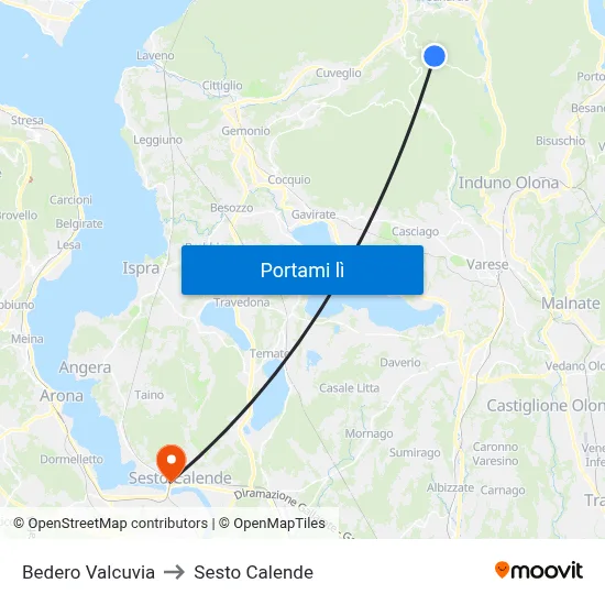 Bedero Valcuvia to Sesto Calende map