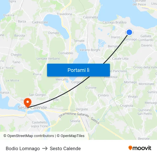 Bodio Lomnago to Sesto Calende map