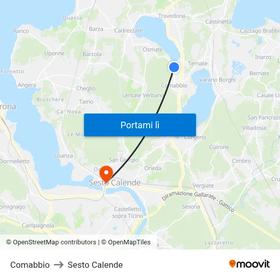 Comabbio to Sesto Calende map
