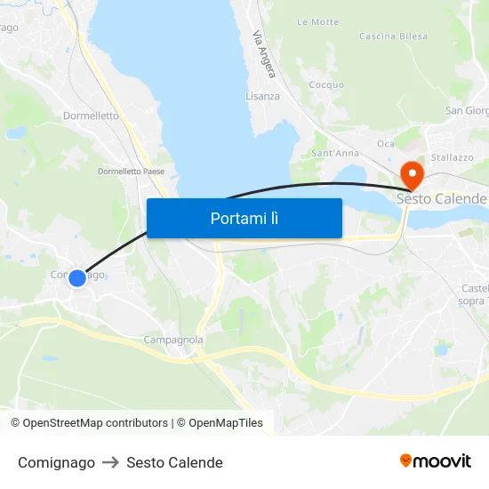 Comignago to Sesto Calende map