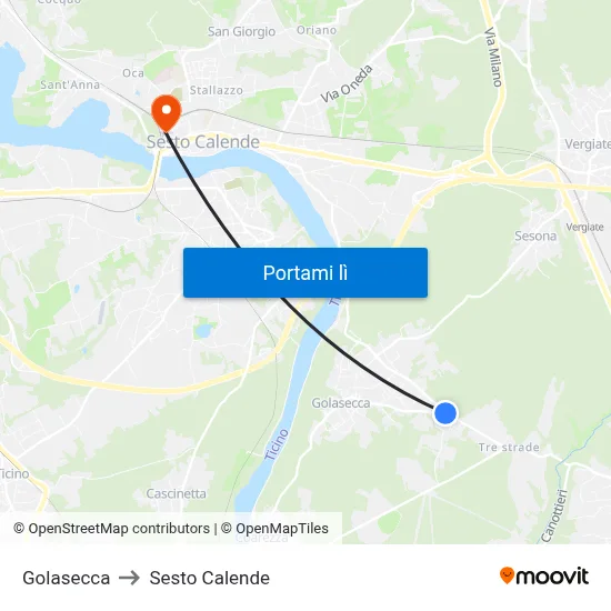 Golasecca to Sesto Calende map