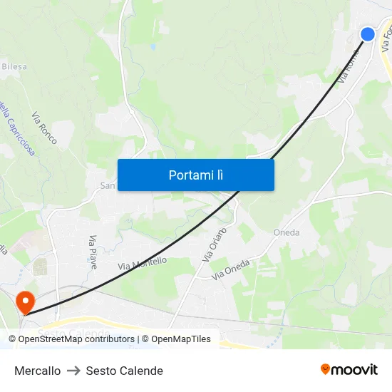 Mercallo to Sesto Calende map