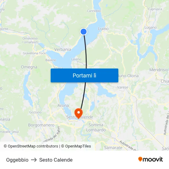 Oggebbio to Sesto Calende map