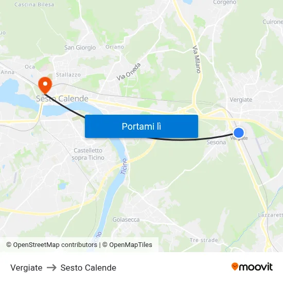 Vergiate to Sesto Calende map