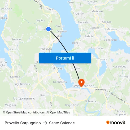Brovello-Carpugnino to Sesto Calende map
