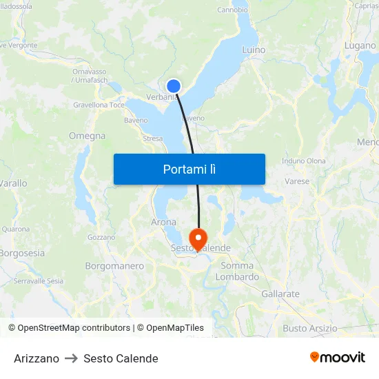 Arizzano to Sesto Calende map