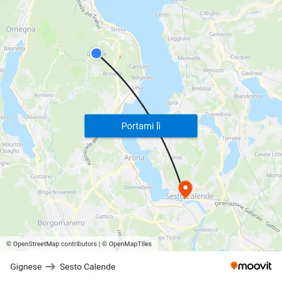 Gignese to Sesto Calende map