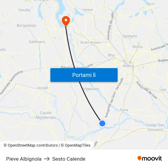 Pieve Albignola to Sesto Calende map