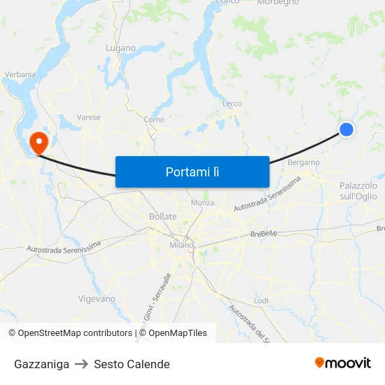Gazzaniga to Sesto Calende map