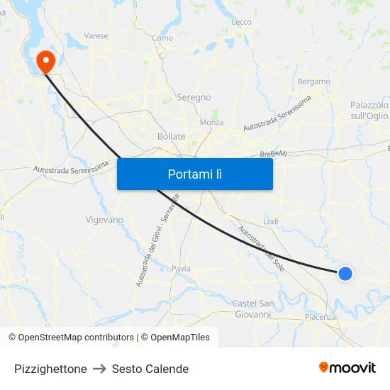 Pizzighettone to Sesto Calende map