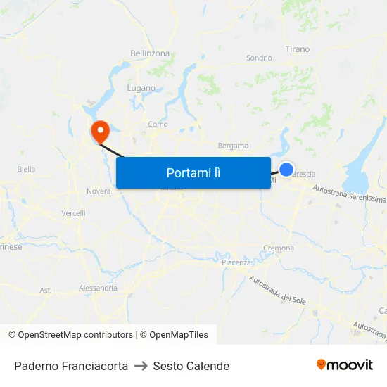 Paderno Franciacorta to Sesto Calende map