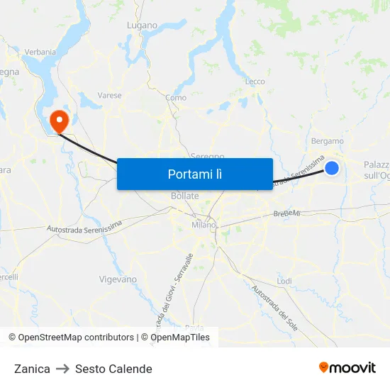 Zanica to Sesto Calende map