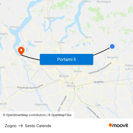 Zogno to Sesto Calende map