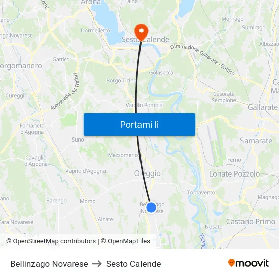 Bellinzago Novarese to Sesto Calende map