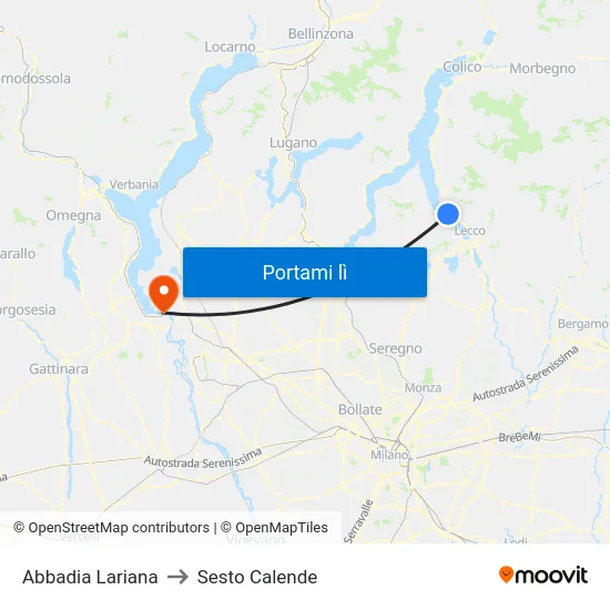 Abbadia Lariana to Sesto Calende map