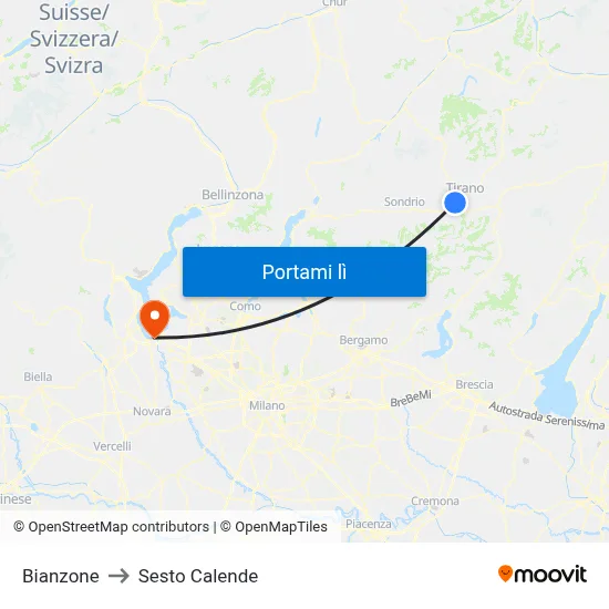 Bianzone to Sesto Calende map