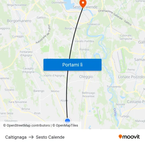 Caltignaga to Sesto Calende map