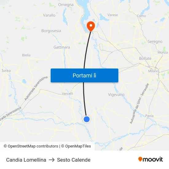 Candia Lomellina to Sesto Calende map