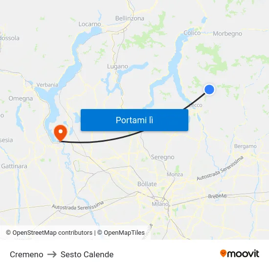 Cremeno to Sesto Calende map