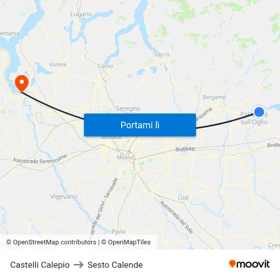 Castelli Calepio to Sesto Calende map