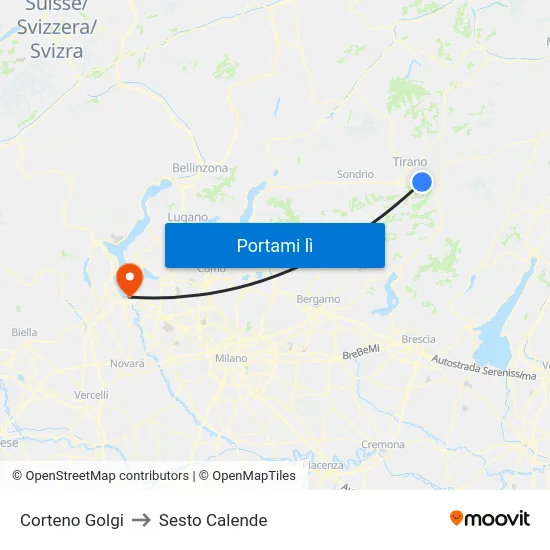 Corteno Golgi to Sesto Calende map