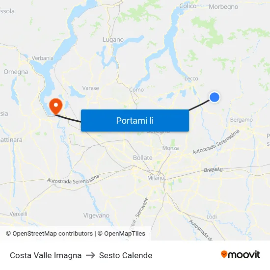 Costa Valle Imagna to Sesto Calende map