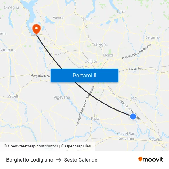 Borghetto Lodigiano to Sesto Calende map