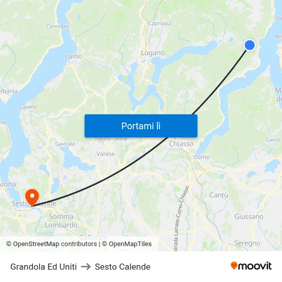 Grandola Ed Uniti to Sesto Calende map
