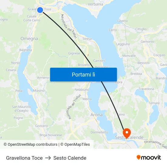 Gravellona Toce to Sesto Calende map