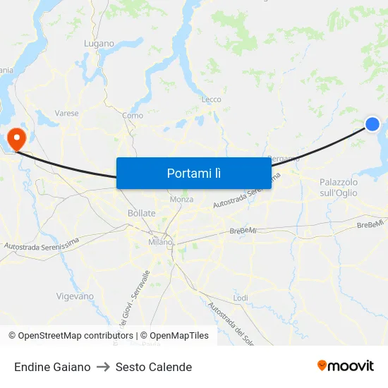 Endine Gaiano to Sesto Calende map