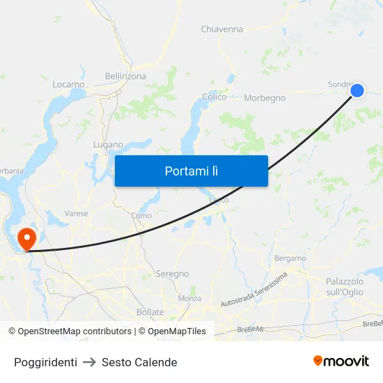 Poggiridenti to Sesto Calende map