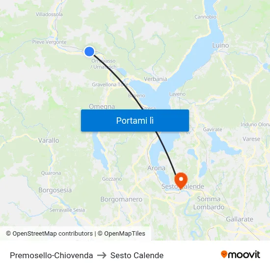 Premosello-Chiovenda to Sesto Calende map