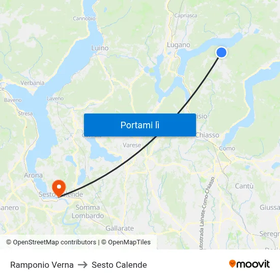 Ramponio Verna to Sesto Calende map