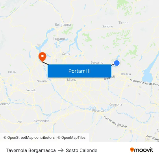 Tavernola Bergamasca to Sesto Calende map