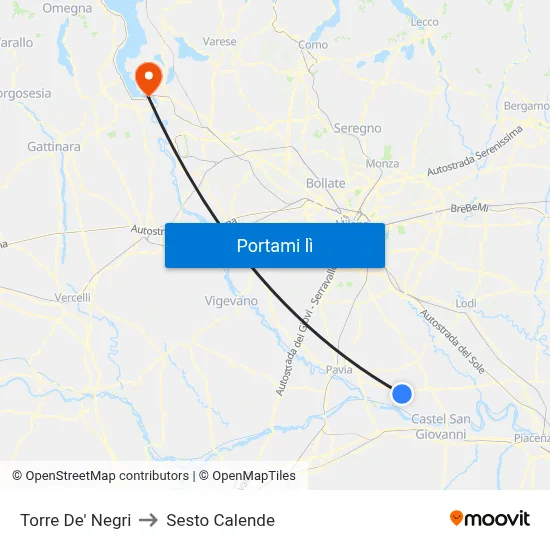 Torre De' Negri to Sesto Calende map