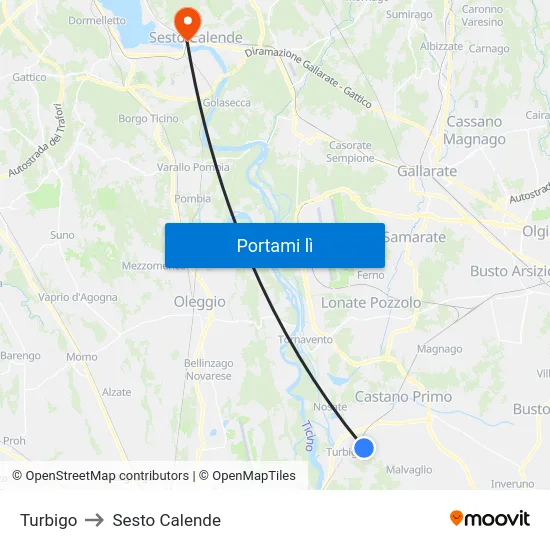 Turbigo to Sesto Calende map
