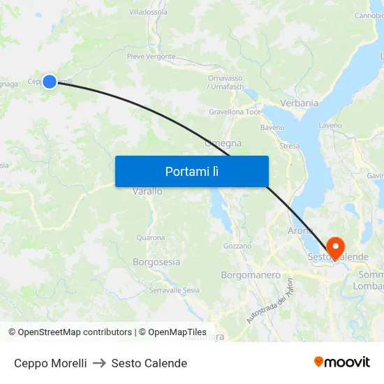 Ceppo Morelli to Sesto Calende map
