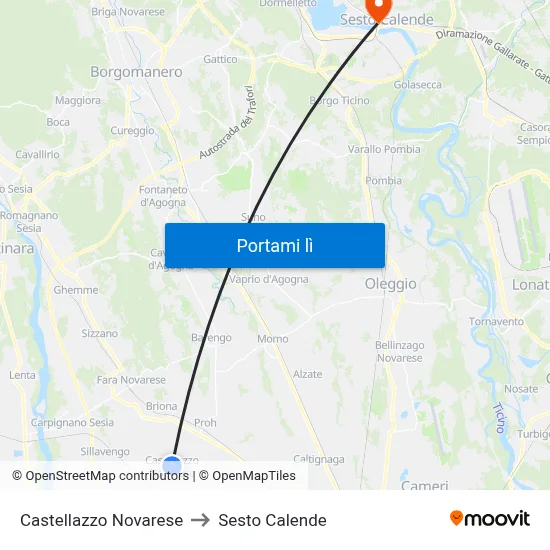 Castellazzo Novarese to Sesto Calende map