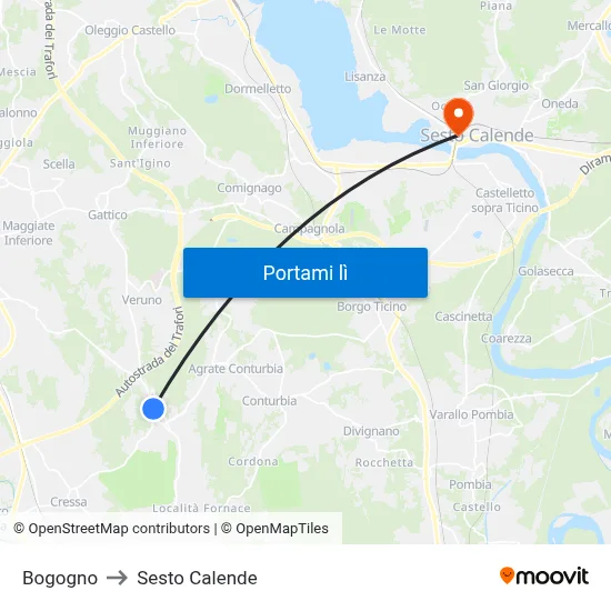 Bogogno to Sesto Calende map