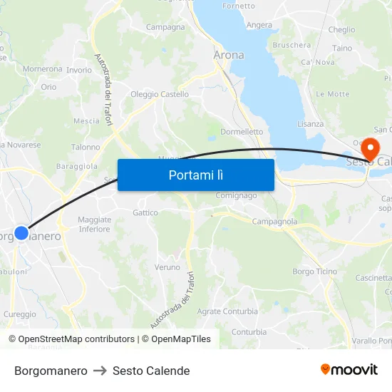 Borgomanero to Sesto Calende map