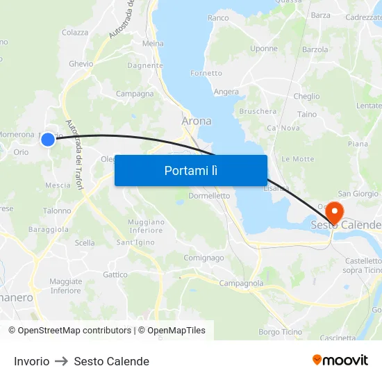 Invorio to Sesto Calende map