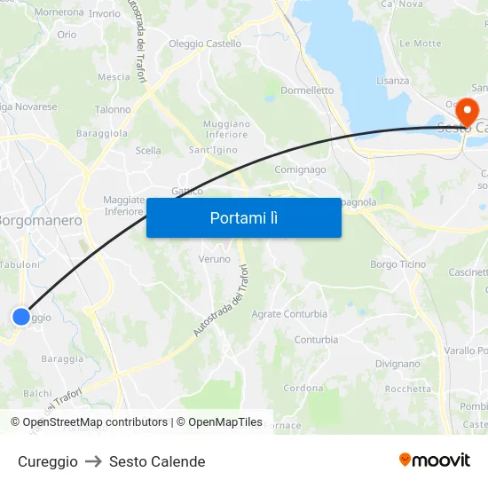 Cureggio to Sesto Calende map