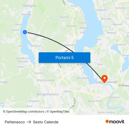 Pettenasco to Sesto Calende map