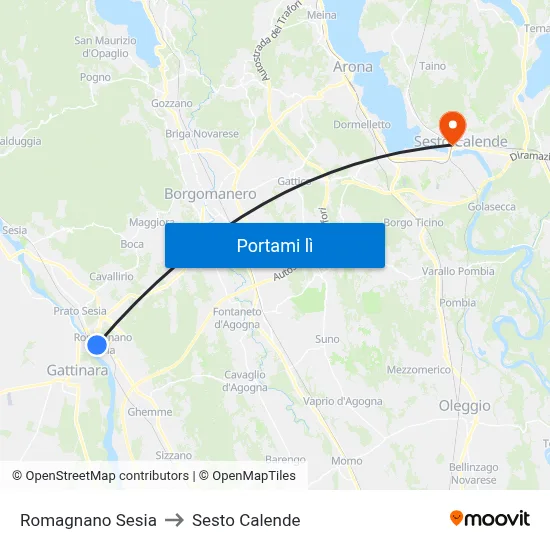 Romagnano Sesia to Sesto Calende map