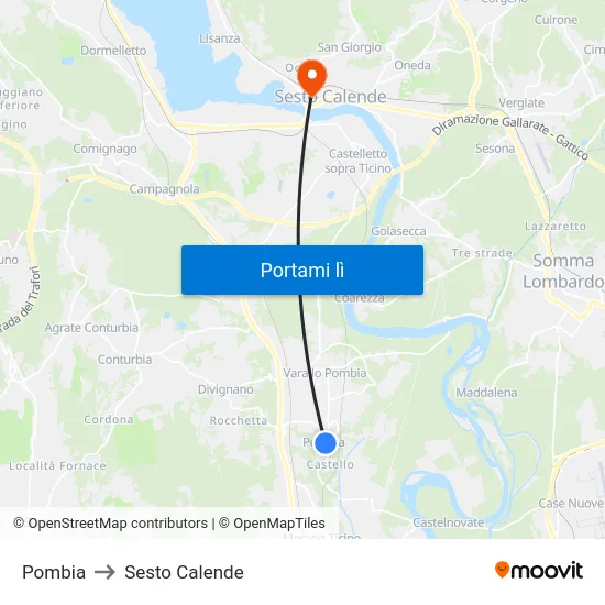 Pombia to Sesto Calende map