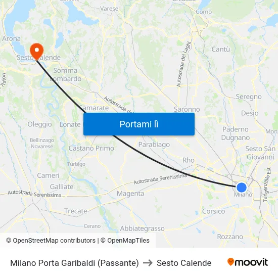 Milano Porta Garibaldi (Passante) to Sesto Calende map