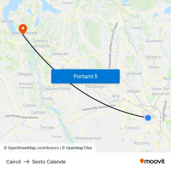 Cairoli to Sesto Calende map