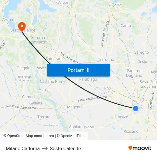 Milano Cadorna to Sesto Calende map